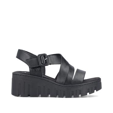 Rieker Cross Strap Wedge Platform Sandal - Black
